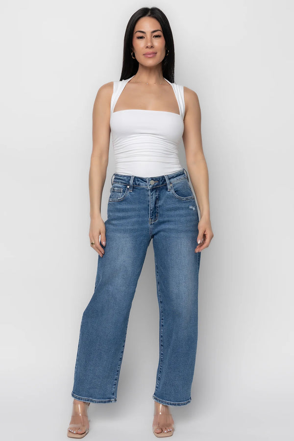 Lumi High Rise Crop Barrel Jeans | Medium Wash