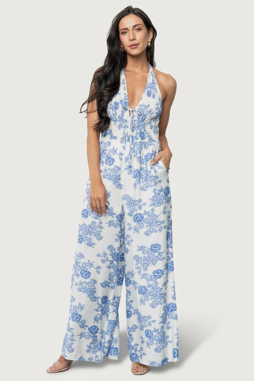 Promesa Halter Jumpsuit | Blue Floral Main image