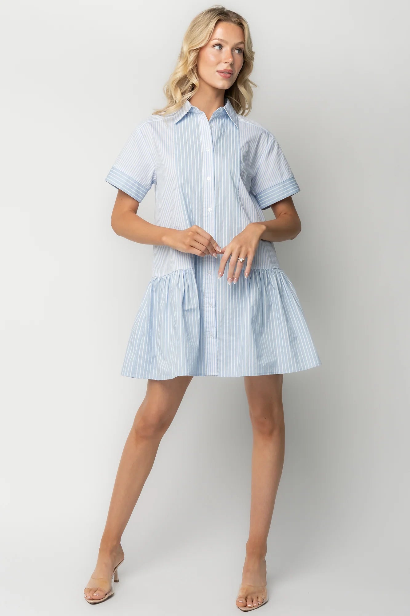 Penelope Shirt Dress | Blue + White Stripe Secondary image