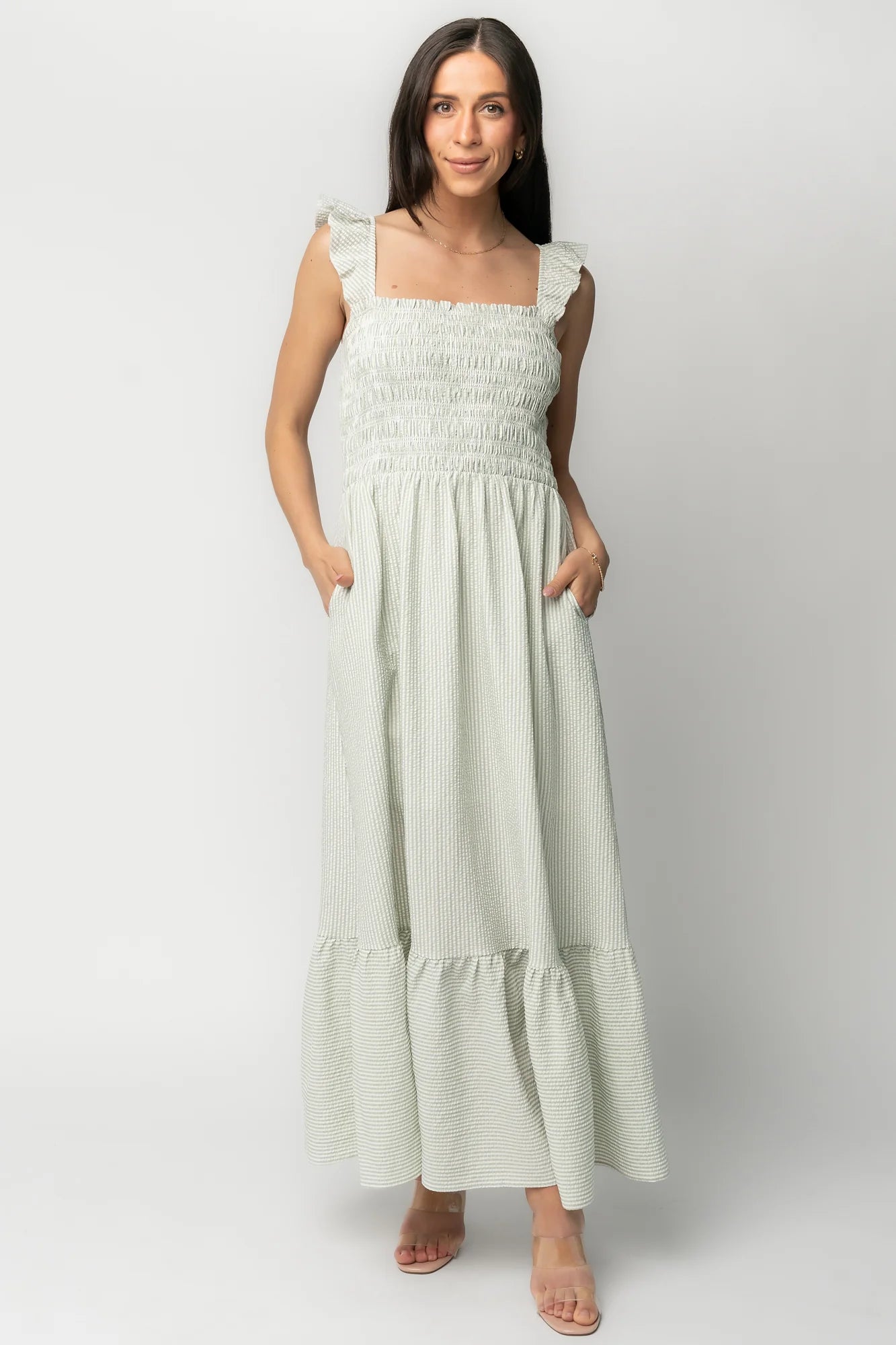 Jenny Smocked Maxi Dress | Sage + White Secondary image