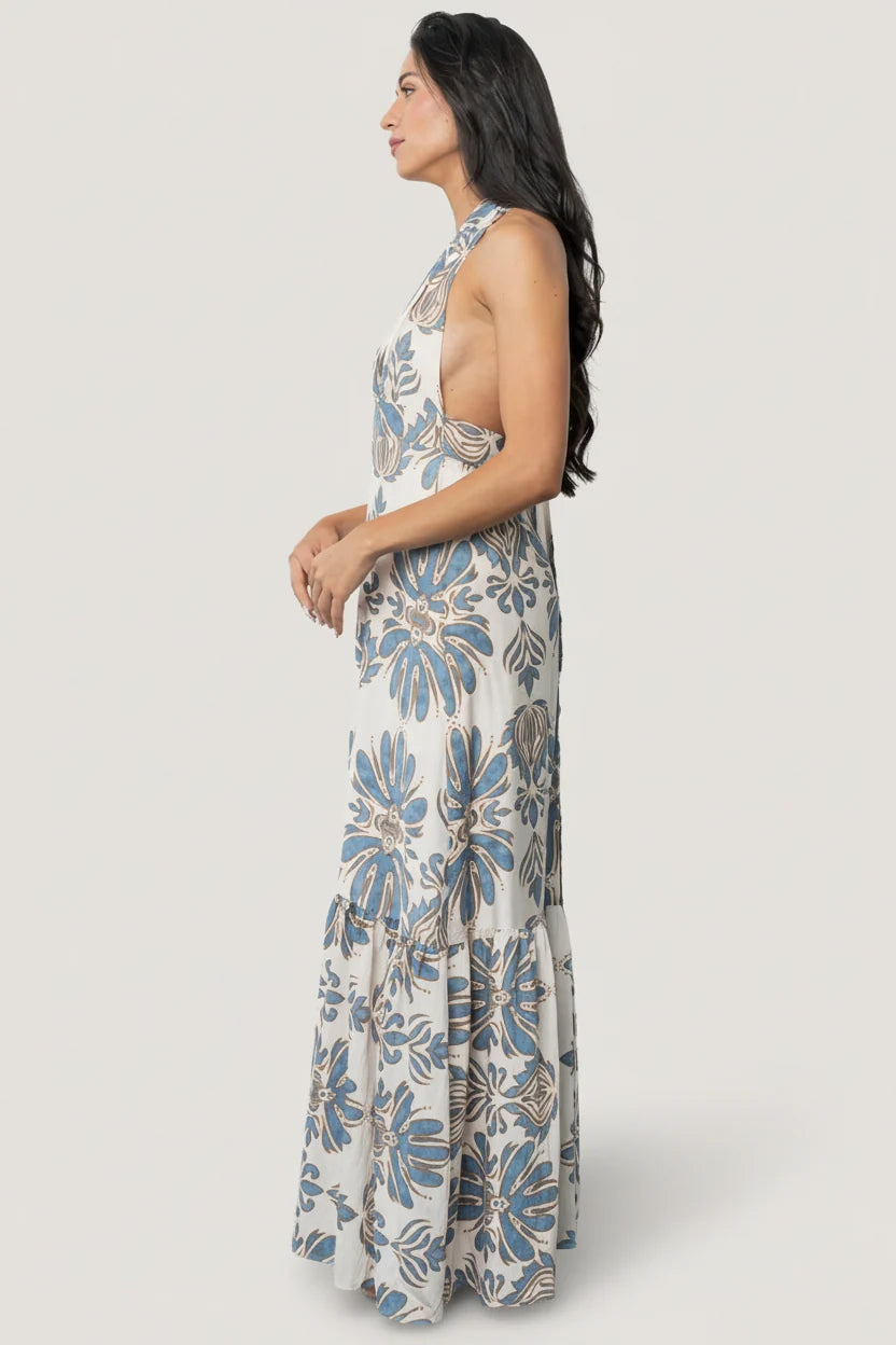 Estrella Halter Maxi Dress | Navy + Tan