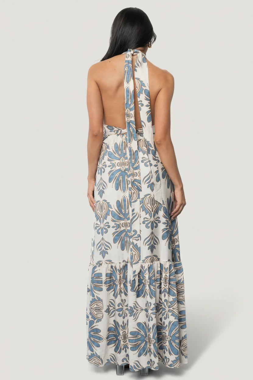 Estrella Halter Maxi Dress | Navy + Tan