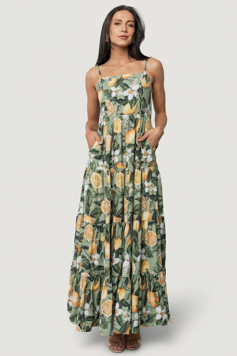 Silvia Tiered Maxi Dress | Sage Lemon Print Main image