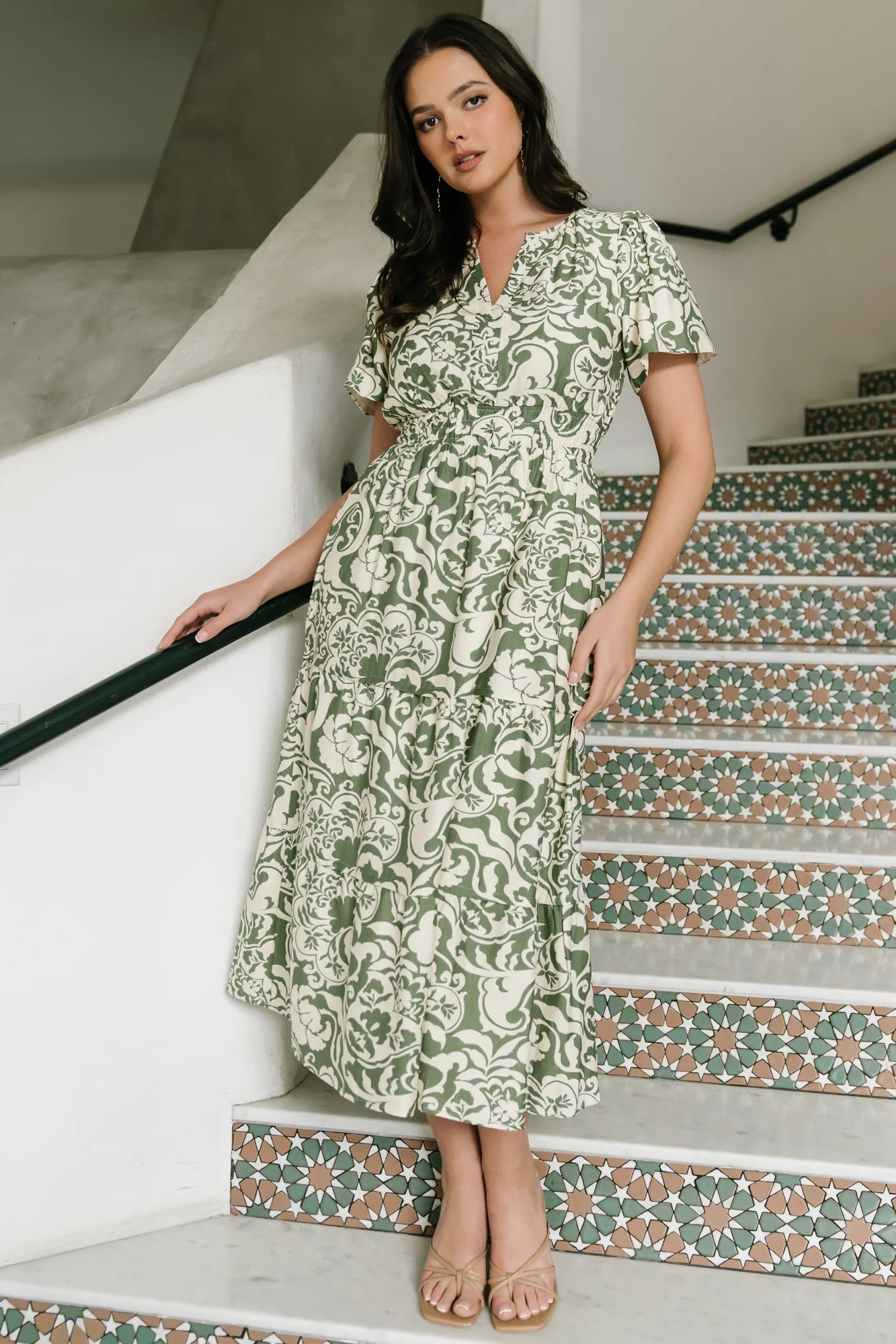 Aventura Midi Dress | Green Print Secondary image