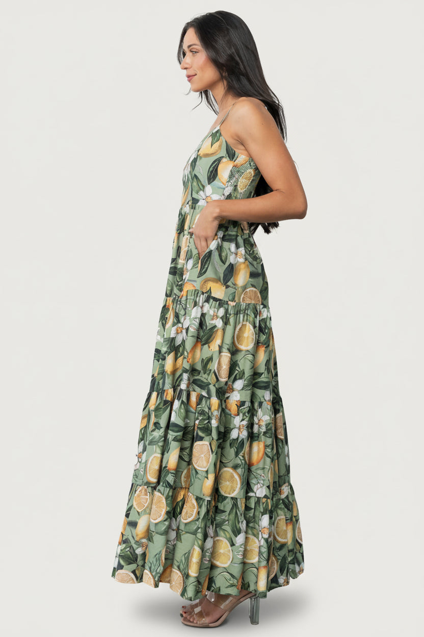 Silvia Tiered Maxi Dress | Sage Lemon Print Secondary image