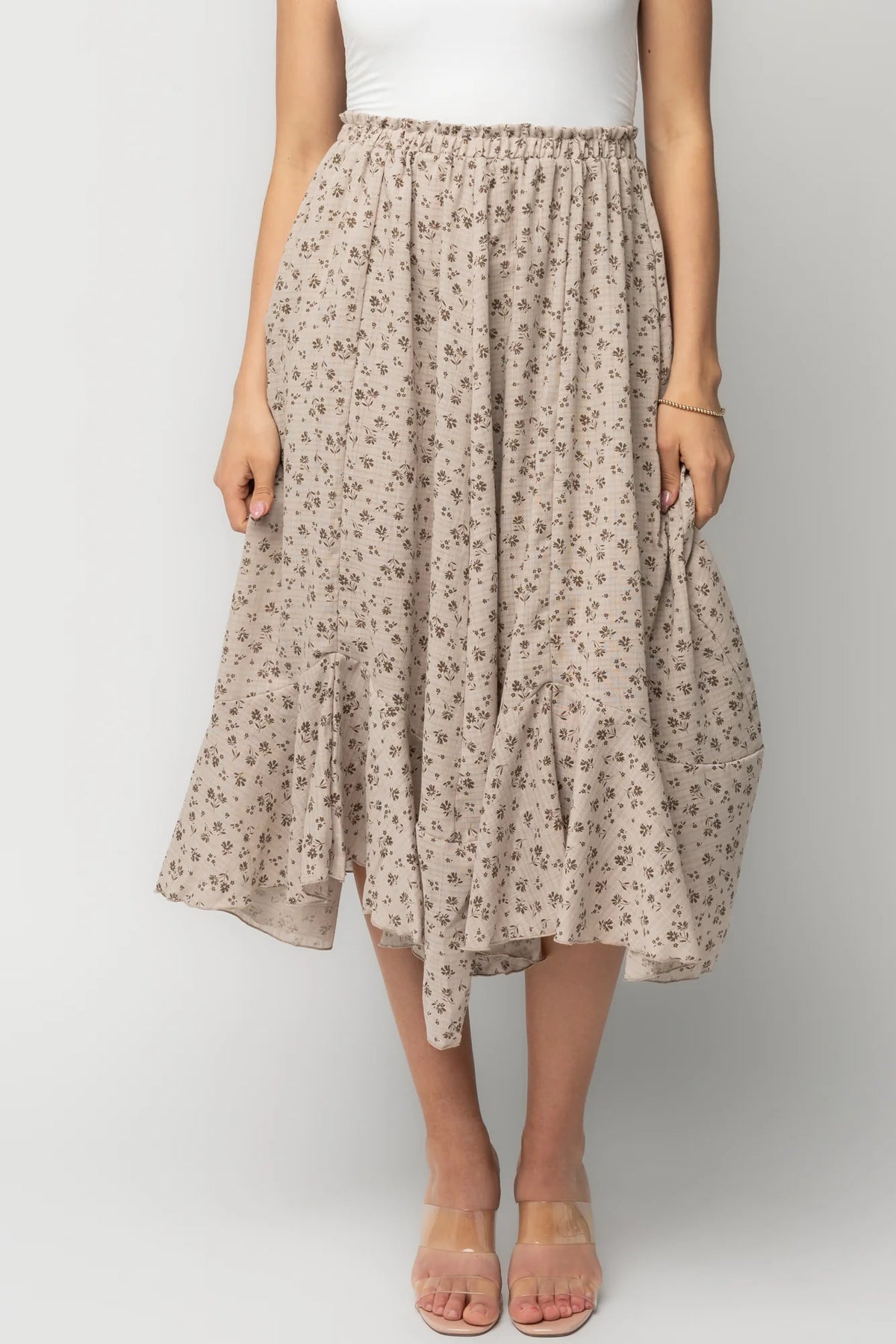 Wrenley Midi Skirt | Warm Taupe Floral Main image