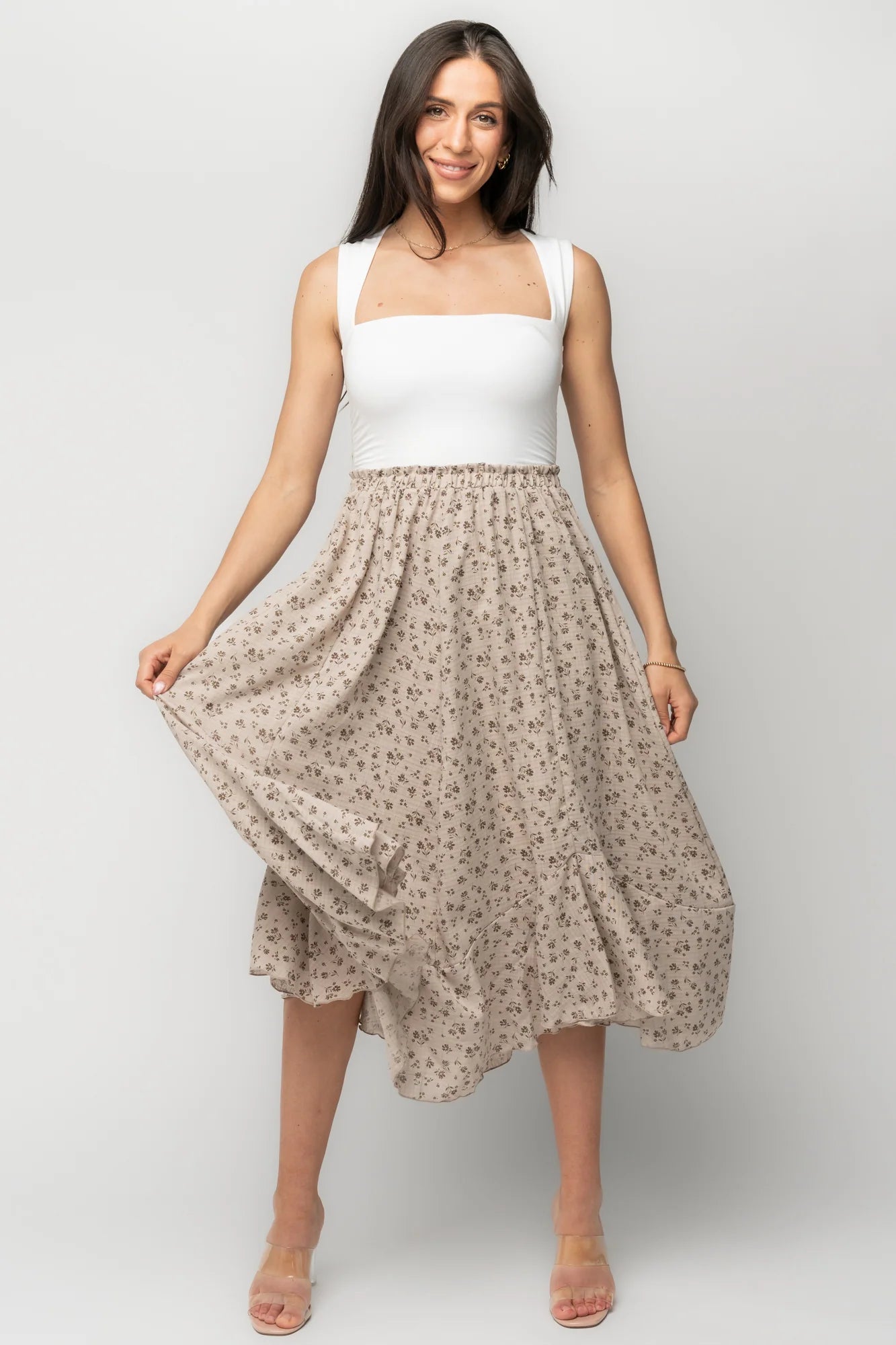Wrenley Midi Skirt | Warm Taupe Floral Secondary image