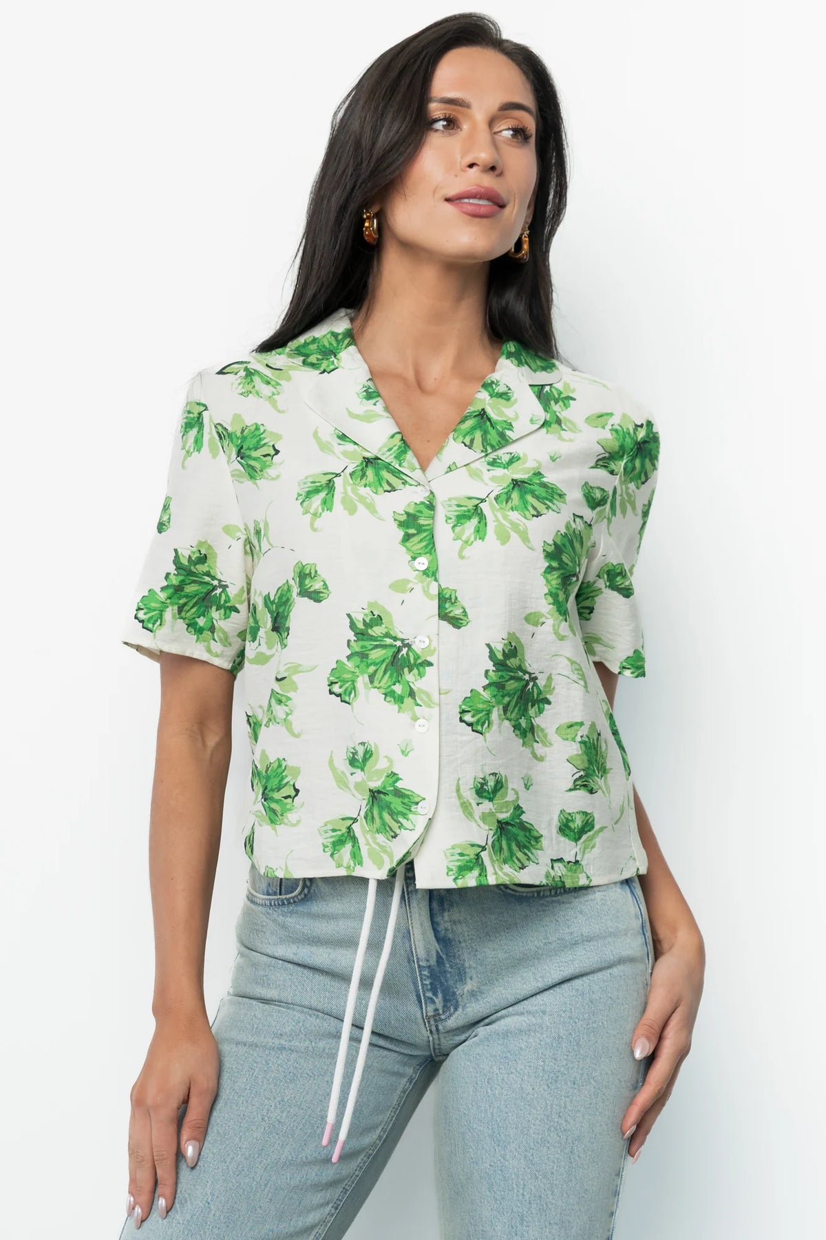 Mar Button Up Top | Green Floral