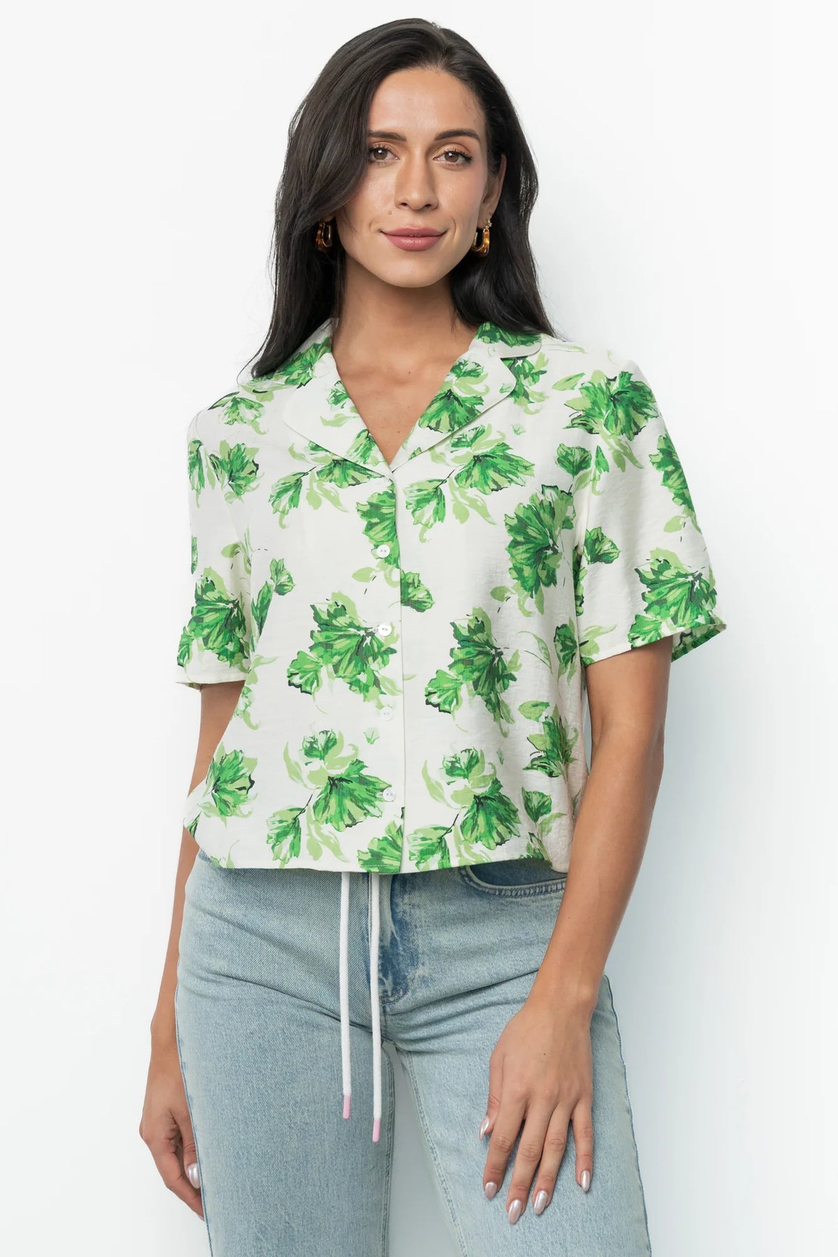 Mar Button Up Top | Green Floral Main image