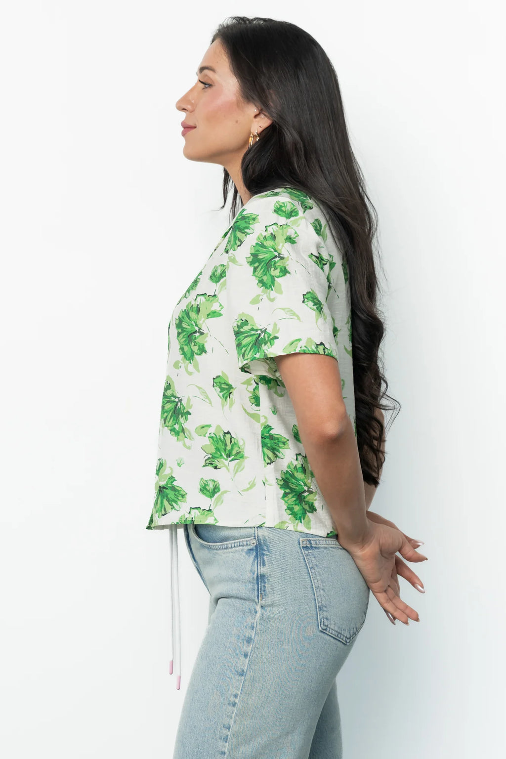 Mar Button Up Top | Green Floral