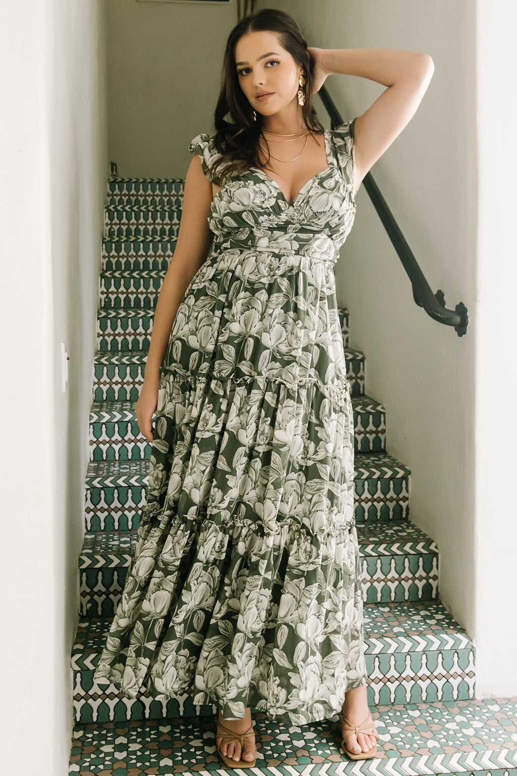 Martina Maxi Dress | Green + White