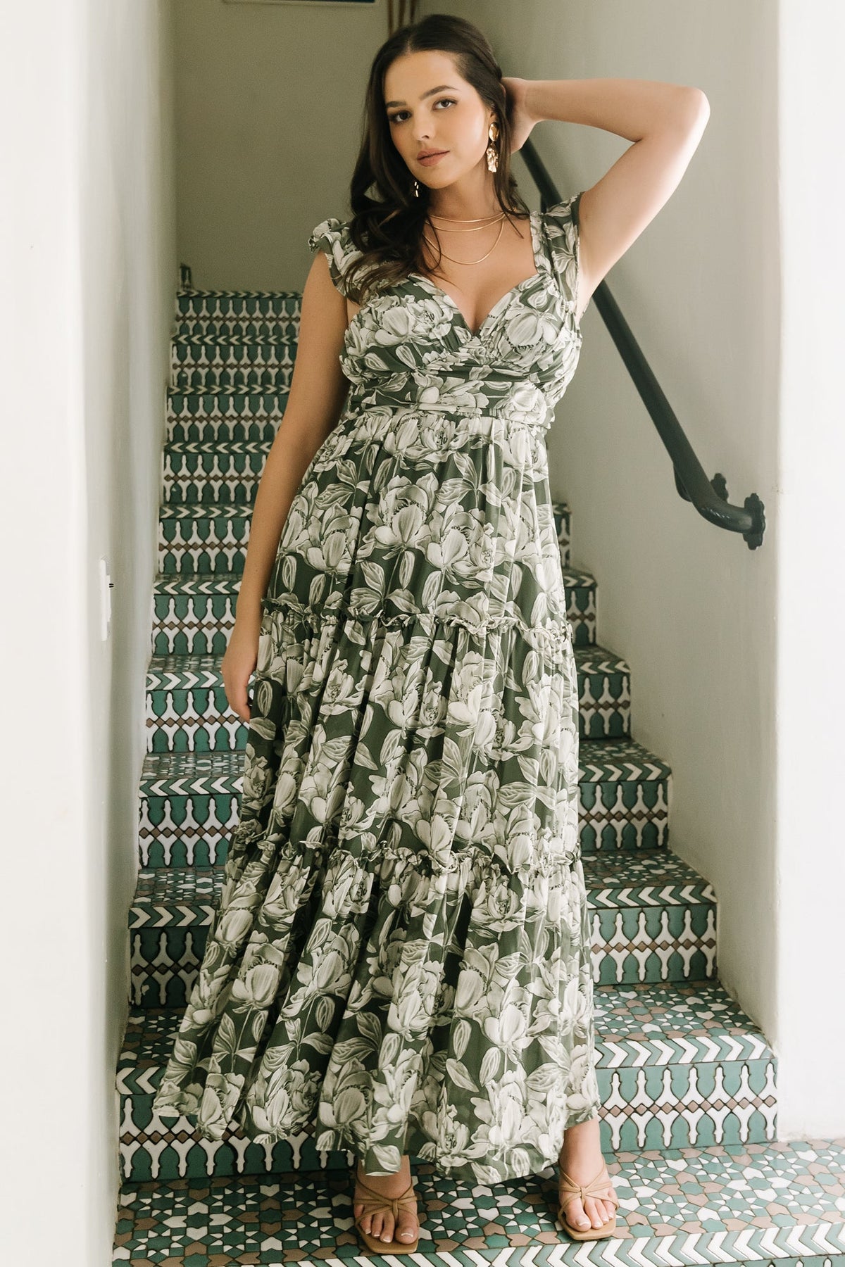 Martina Maxi Dress | Green + White