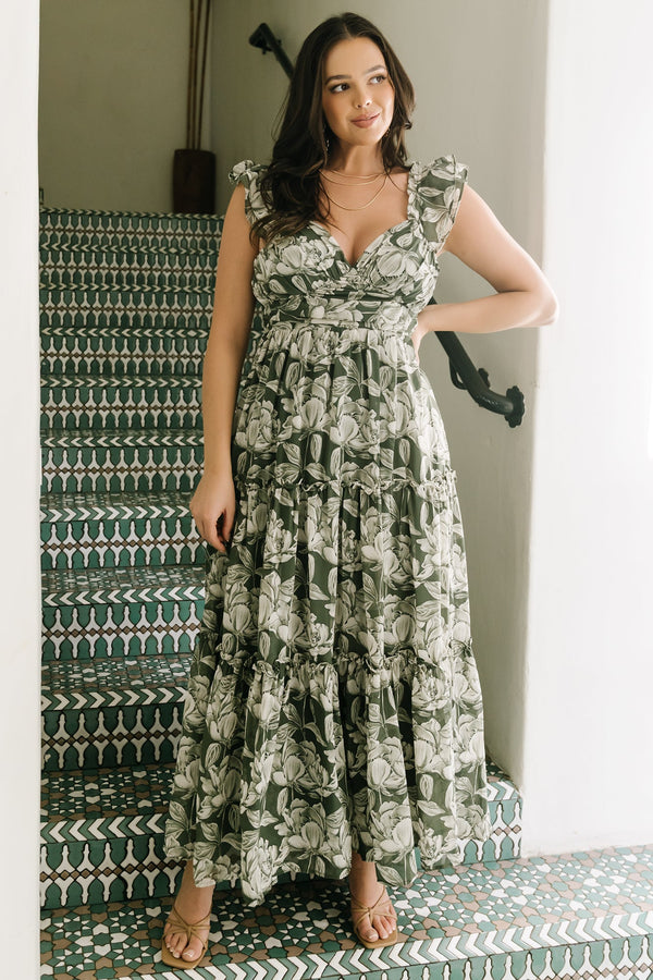 Martina Maxi Dress | Green + White
