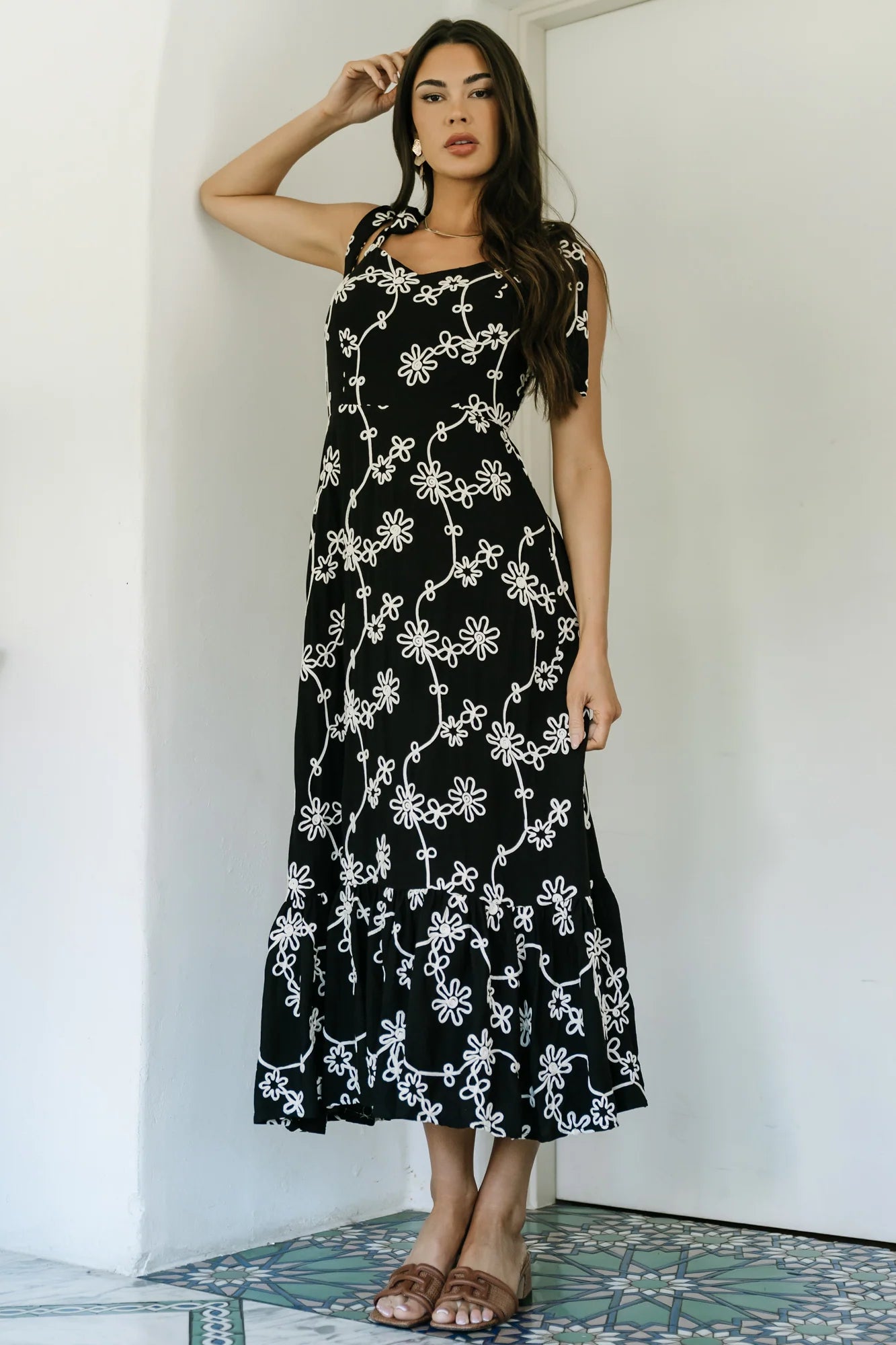 Amor Midi Dress | Black + Ivory Floral Secondary image