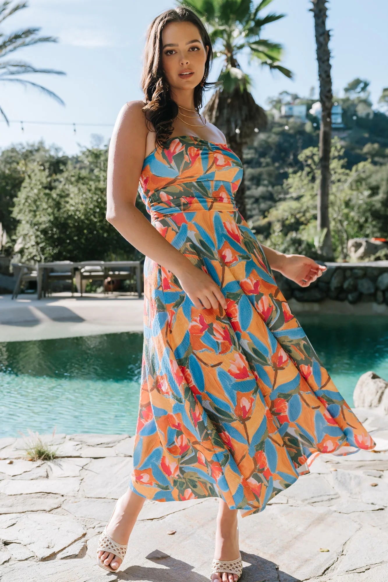 Solana Strapless Midi Dress | Blue Multi Secondary image