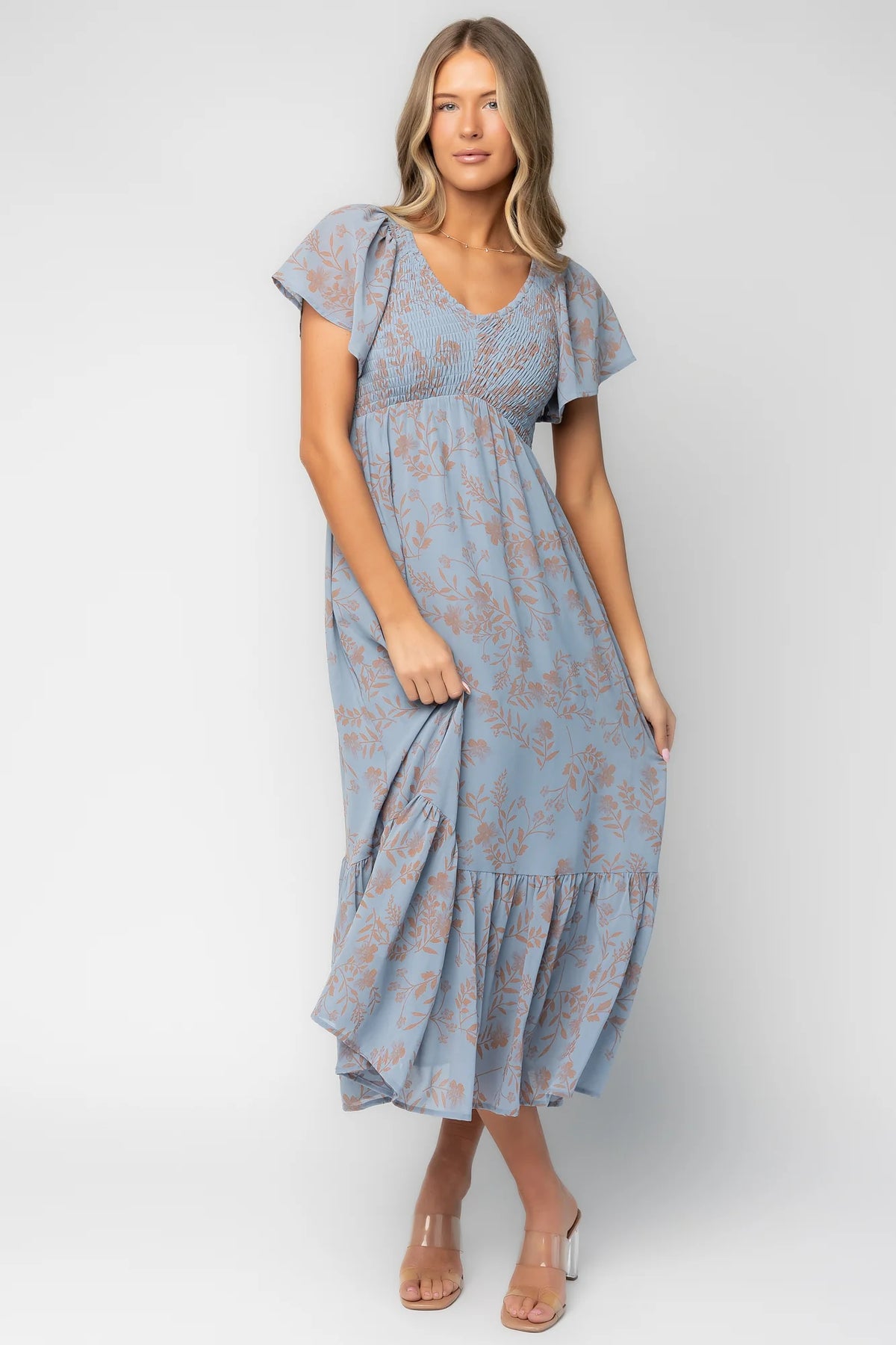 Monica Smocked Dress | Dusty Blue + Terracotta