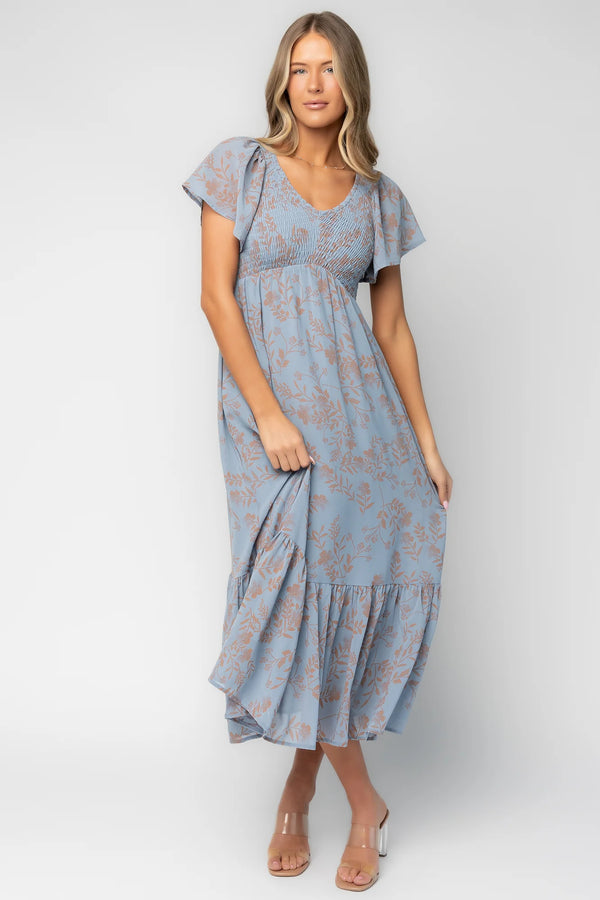 Monica Smocked Dress | Dusty Blue + Terracotta