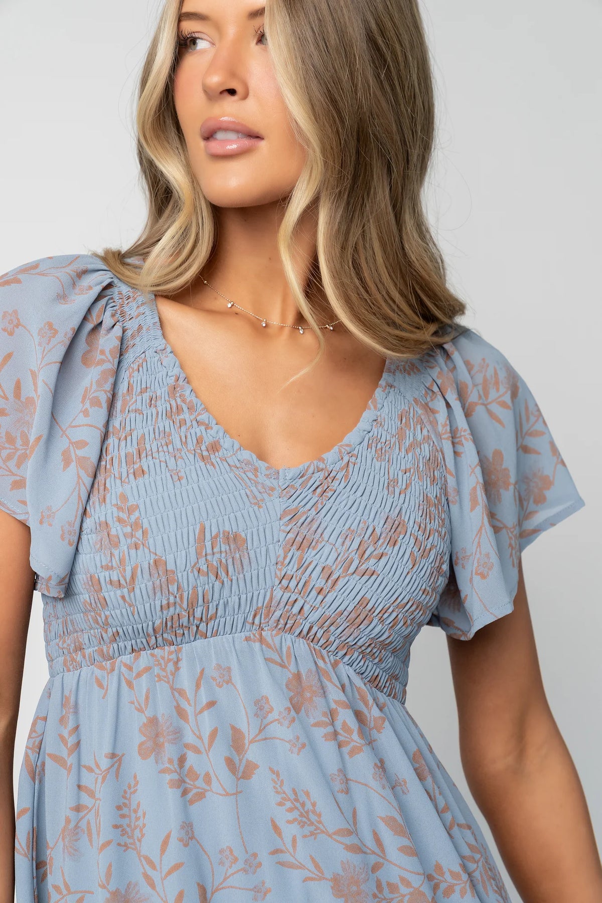 Monica Smocked Dress | Dusty Blue + Terracotta