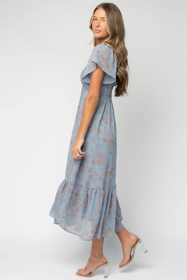 Monica Smocked Dress | Dusty Blue + Terracotta
