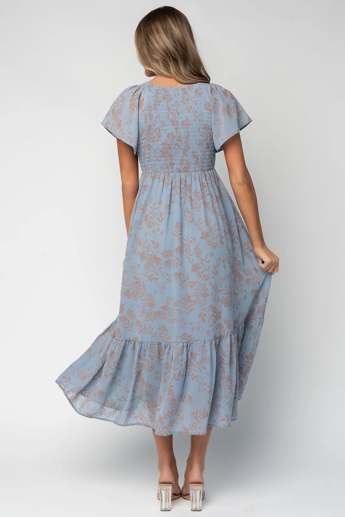 Monica Smocked Dress | Dusty Blue + Terracotta
