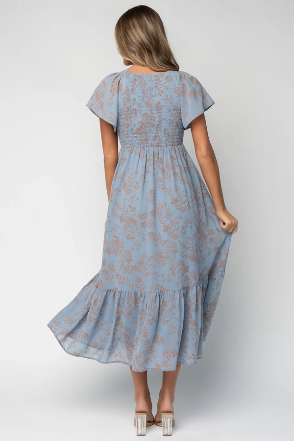 Monica Smocked Dress | Dusty Blue + Terracotta