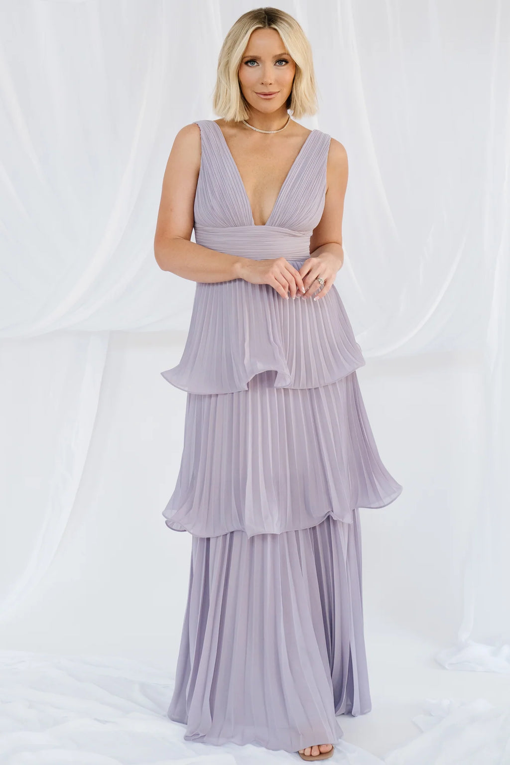 Saphira Tiered Pleated Maxi Dress | Lavender