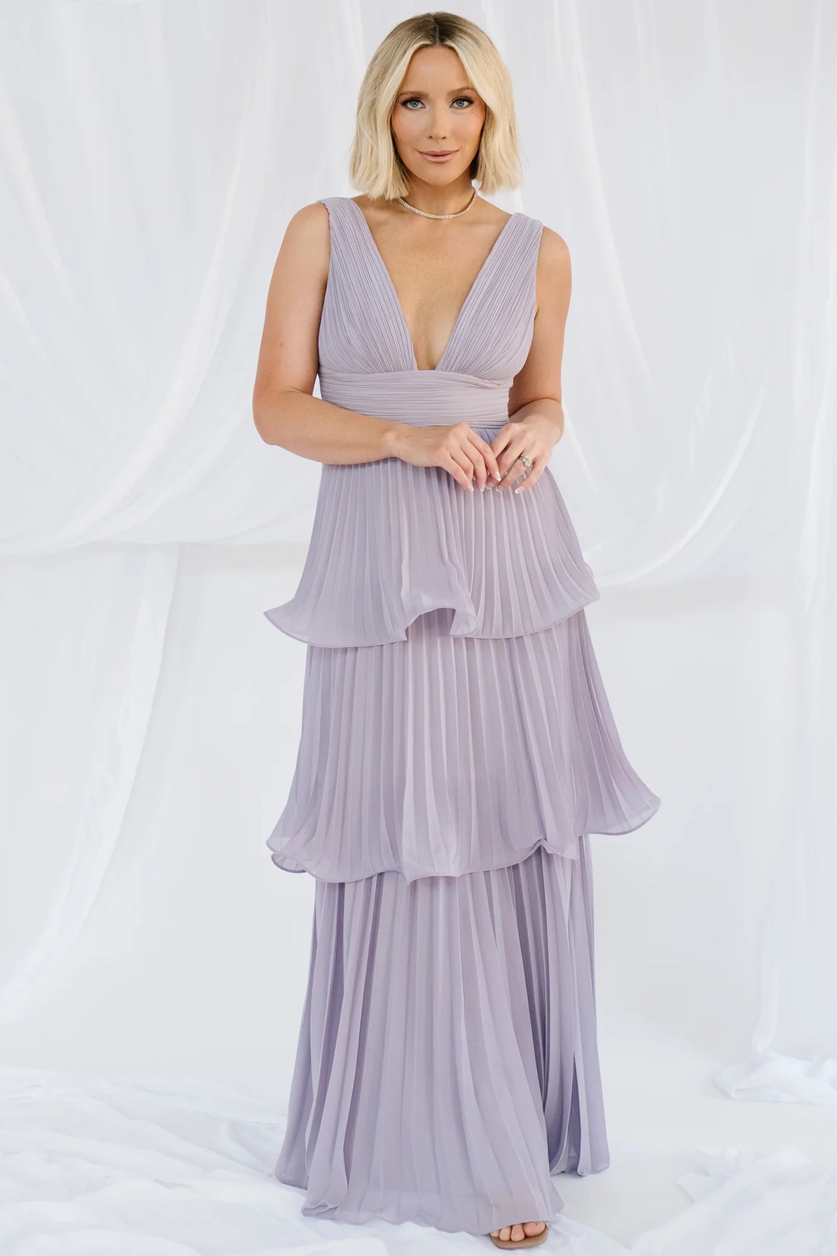 Saphira Tiered Pleated Maxi Dress | Lavender