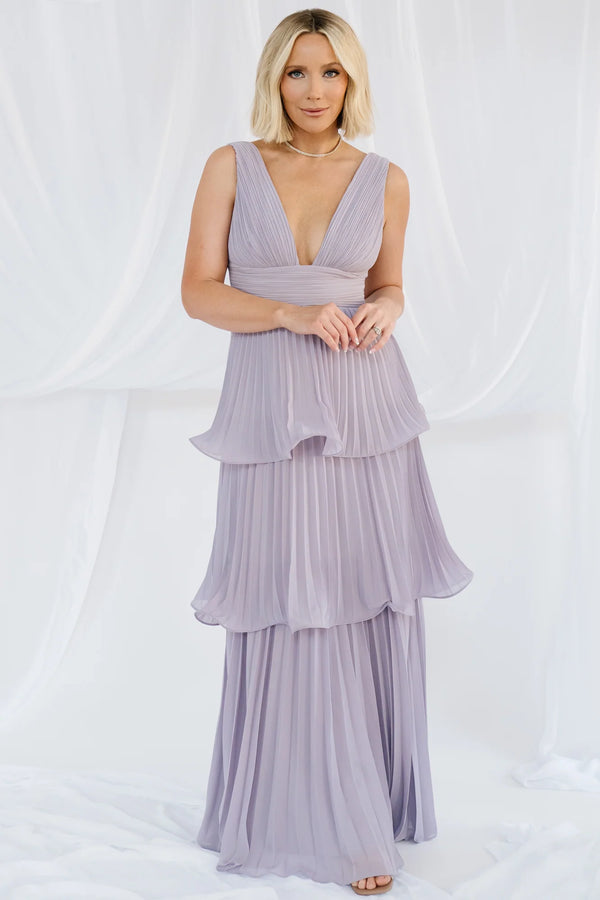 Saphira Tiered Pleated Maxi Dress | Lavender