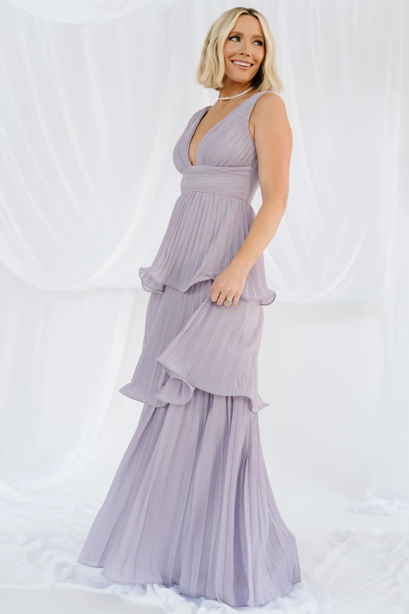 Saphira Tiered Pleated Maxi Dress | Lavender Secondary image