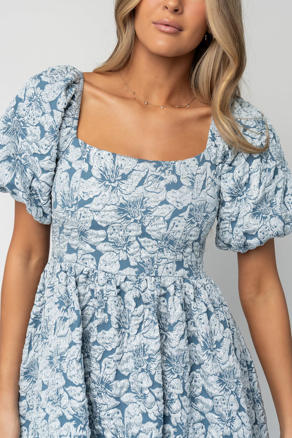 Enchanted Jacquard Dress | Dusty Blue