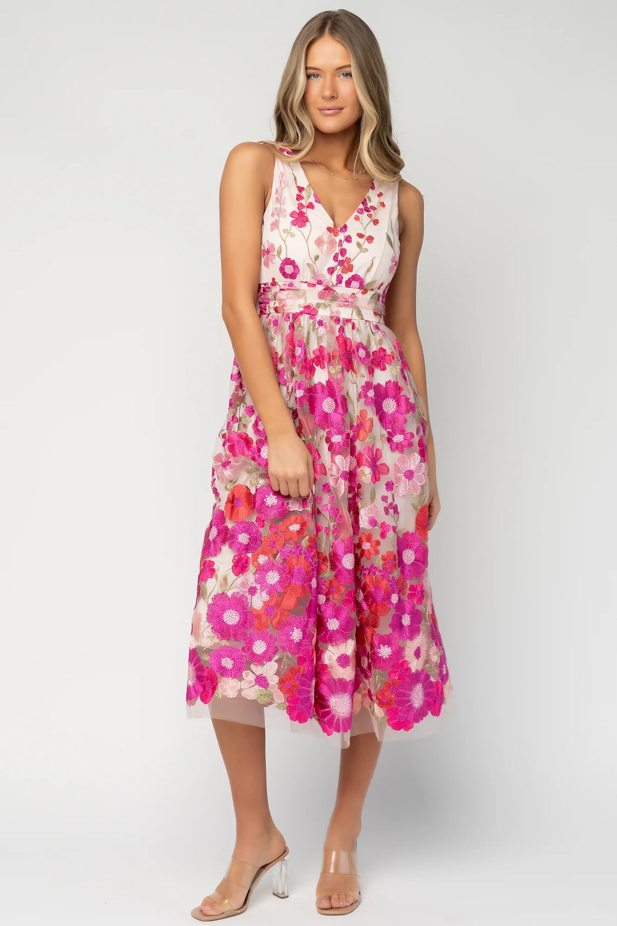 Lila Embroidered Midi Dress | Pink Floral