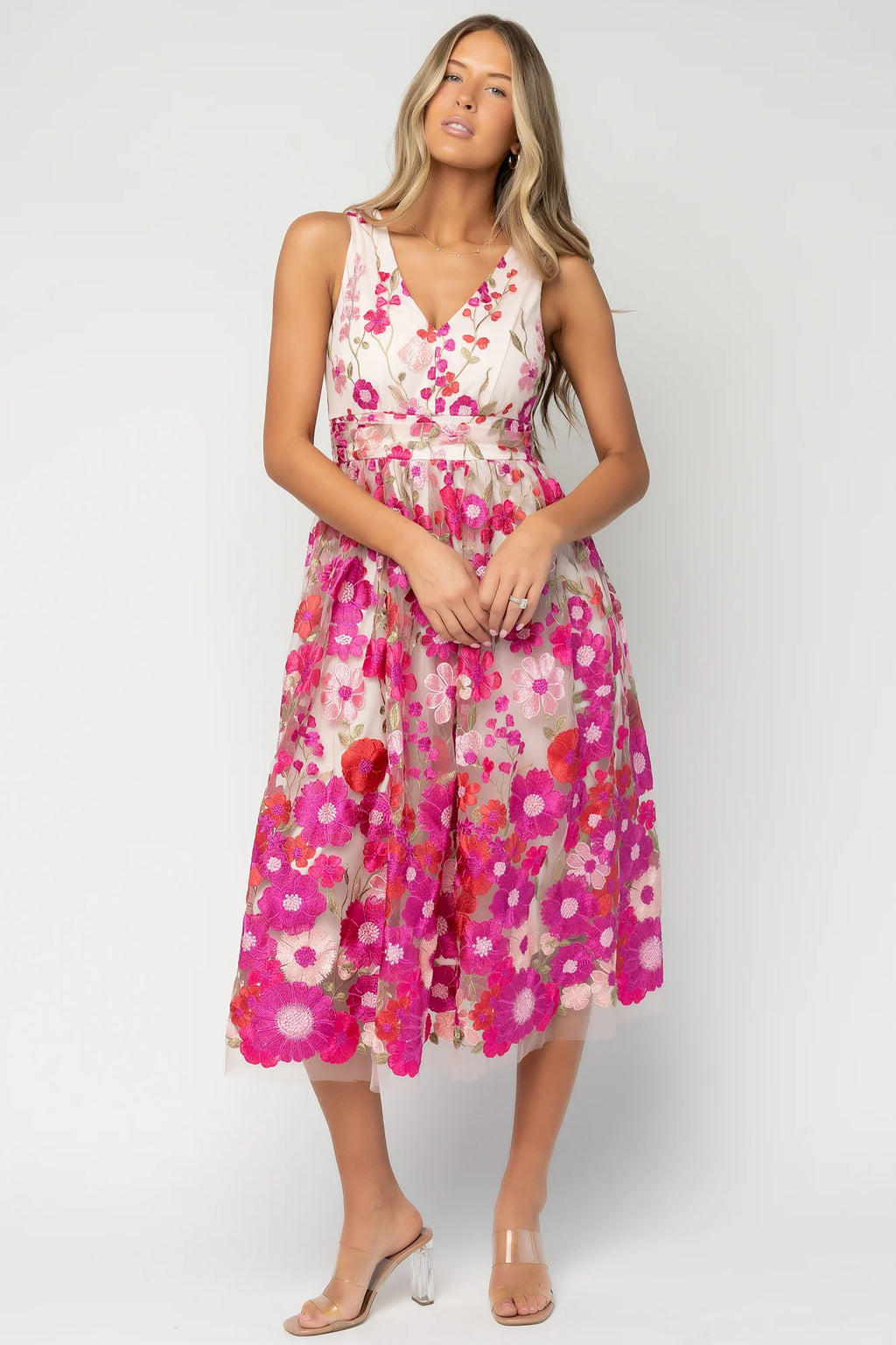 Lila Embroidered Midi Dress | Pink Floral