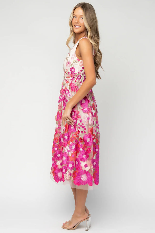 Lila Embroidered Midi Dress | Pink Floral