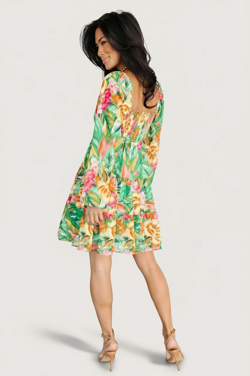Acapulco Short Dress | Green Multi Print