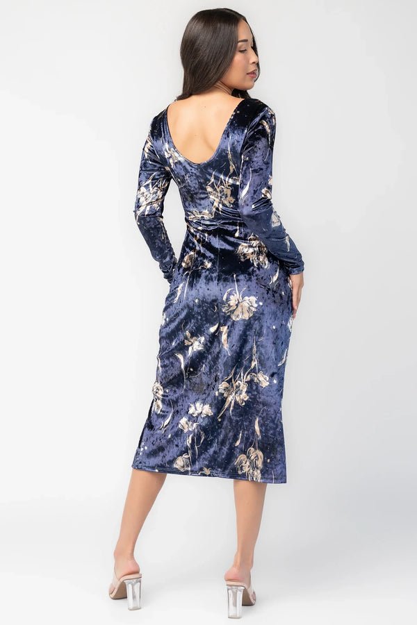Afterglow Velvet Midi Dress | Navy + Gold