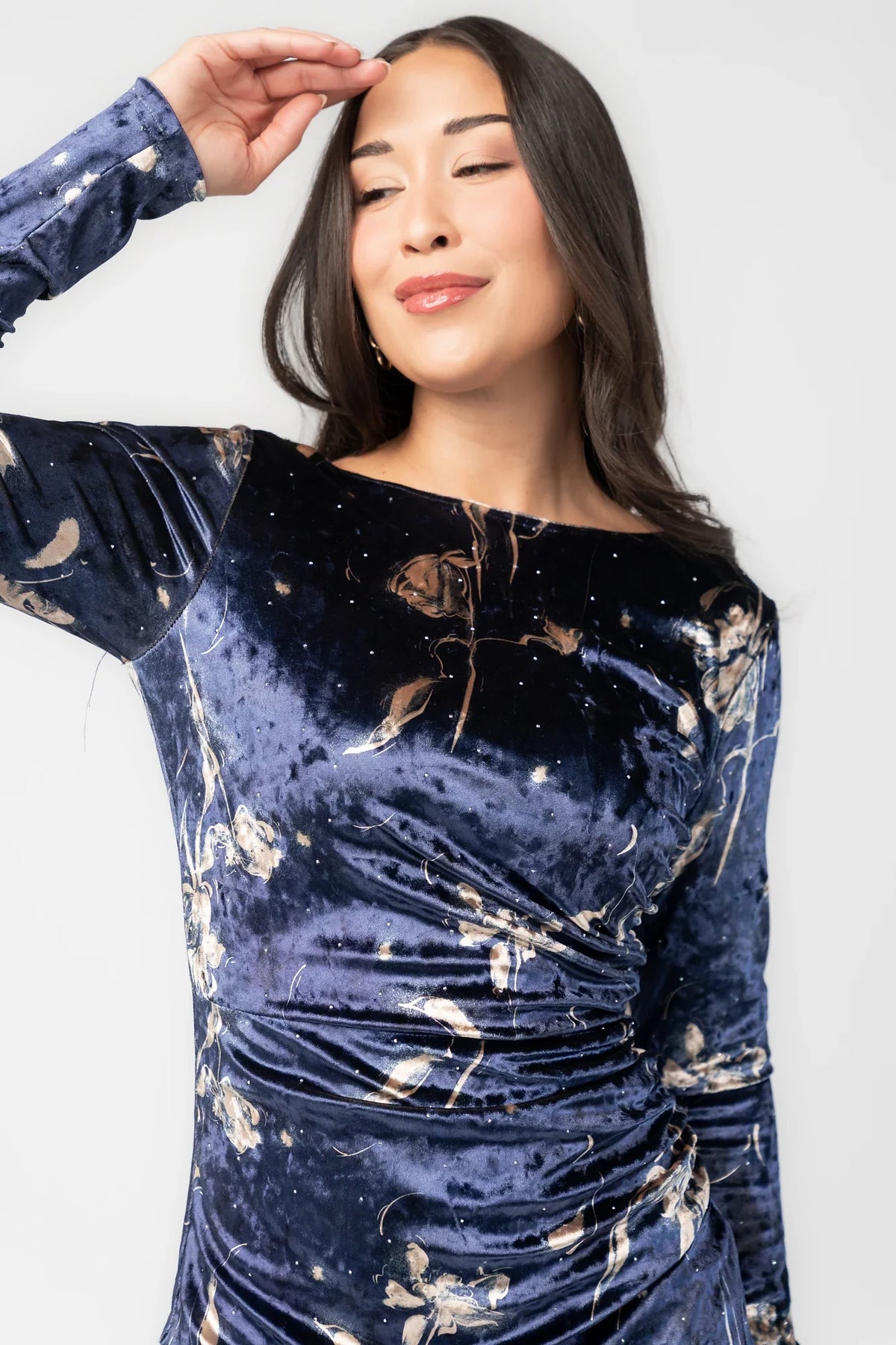 Afterglow Velvet Midi Dress | Navy + Gold