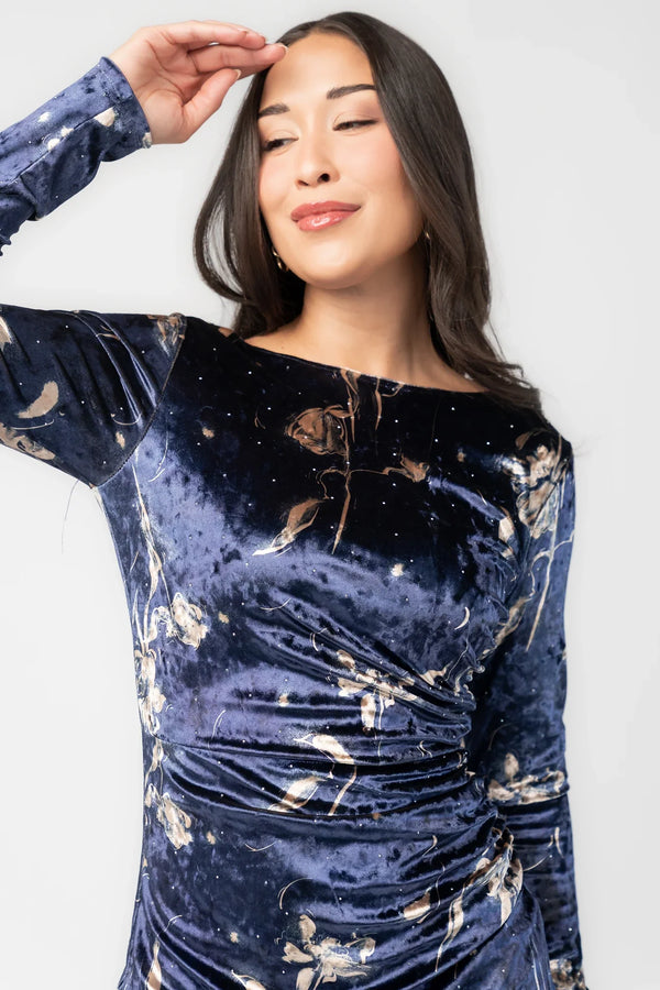 Afterglow Velvet Midi Dress | Navy + Gold