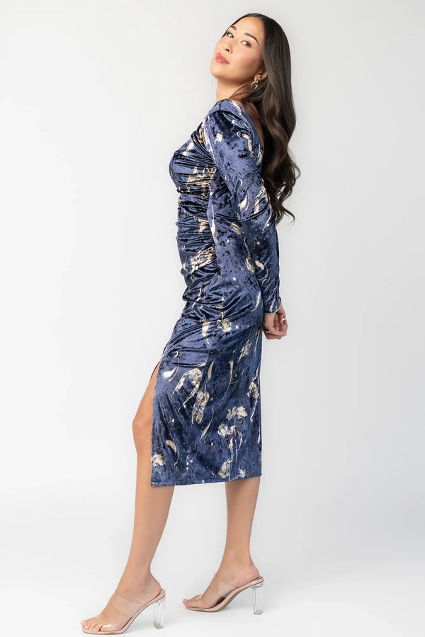 Afterglow Velvet Midi Dress | Navy + Gold
