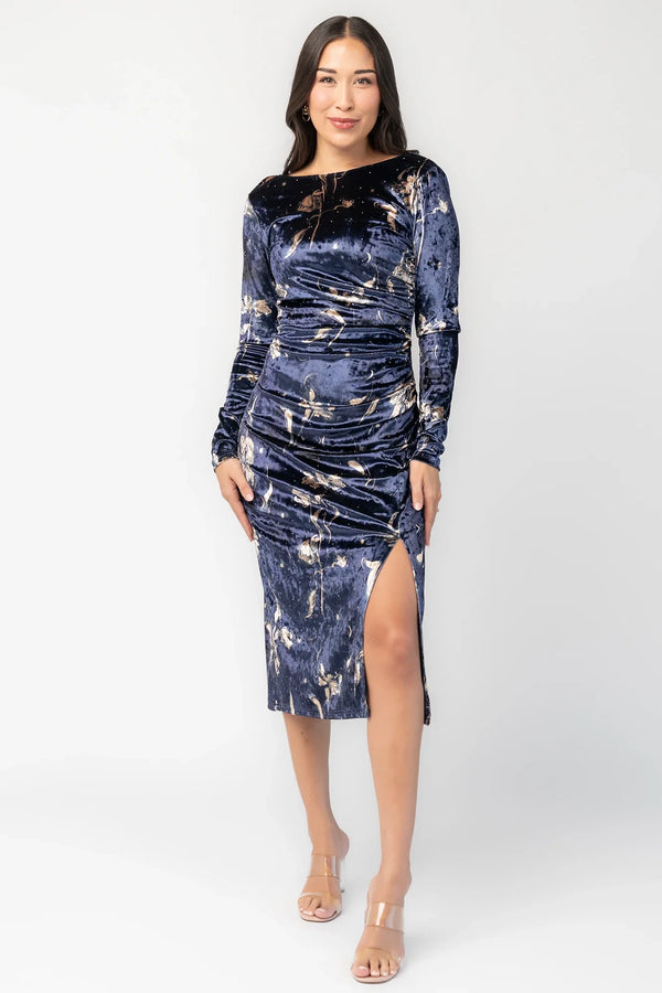 Afterglow Velvet Midi Dress | Navy + Gold