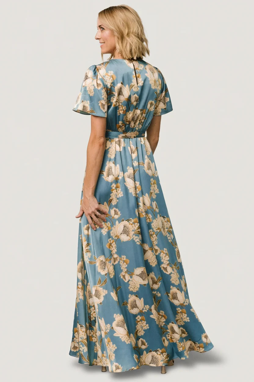 Agnes Satin Maxi Dress | Blue + Gold