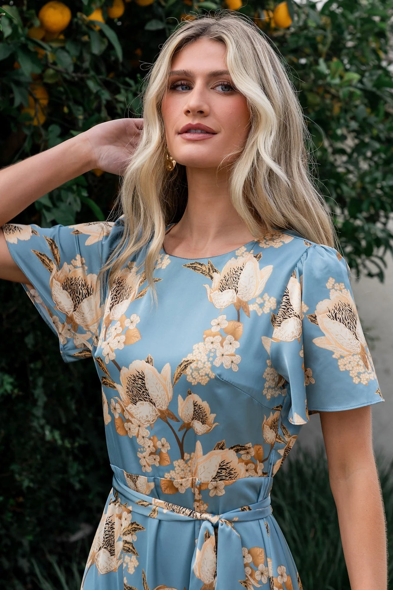 Agnes Satin Maxi Dress | Blue + Gold Secondary image