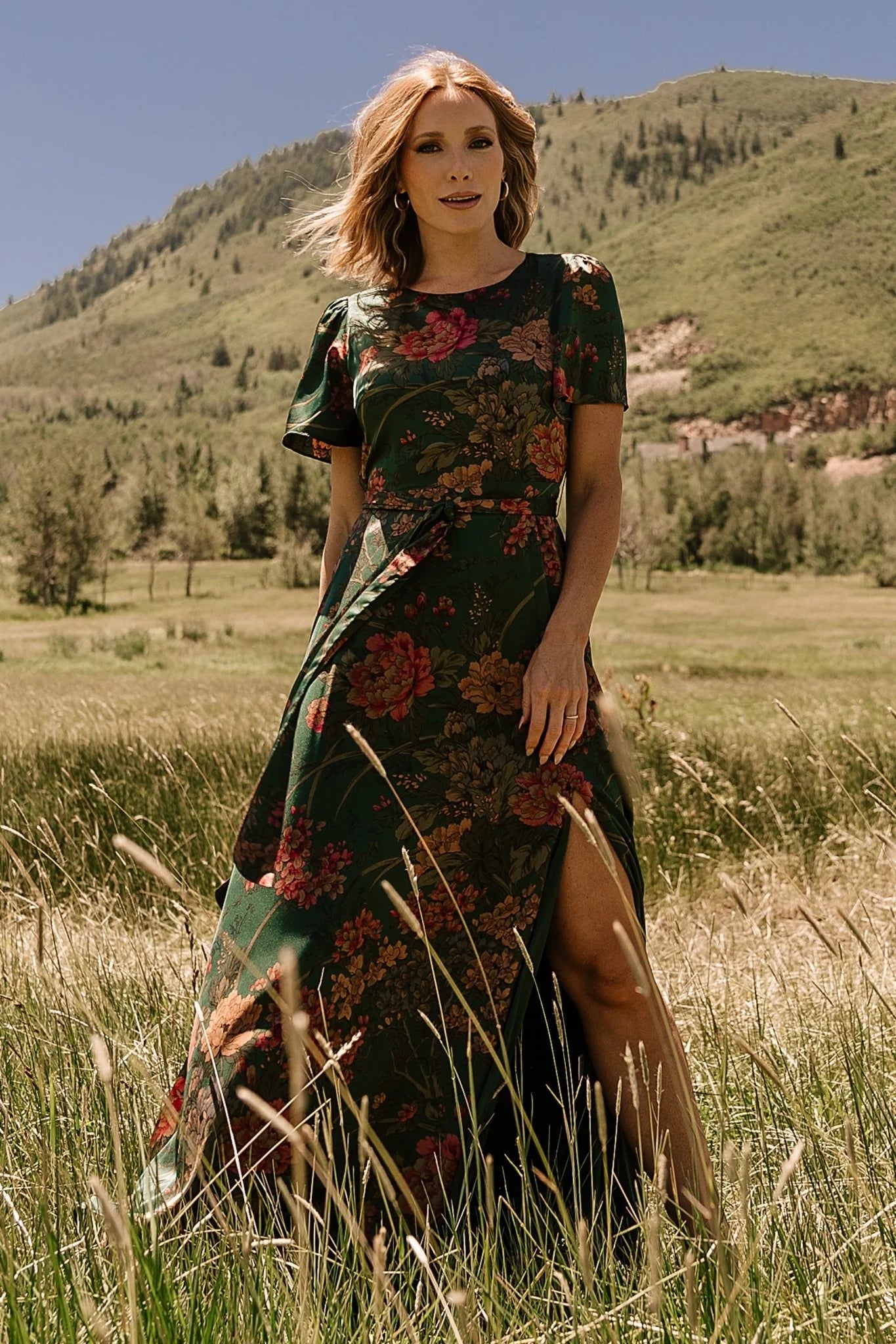 Agnes Satin Maxi Dress | Dark Green Floral Secondary image