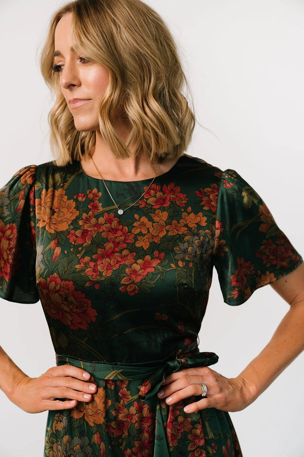 Agnes Satin Maxi Dress | Dark Green Floral