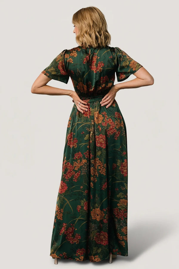 Agnes Satin Maxi Dress | Dark Green Floral