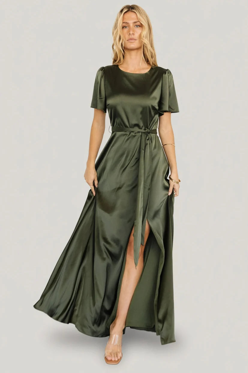 Agnes Satin Maxi Dress | Juniper Green Main image