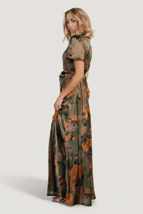 Agnes Satin Maxi Dress | Olive Floral