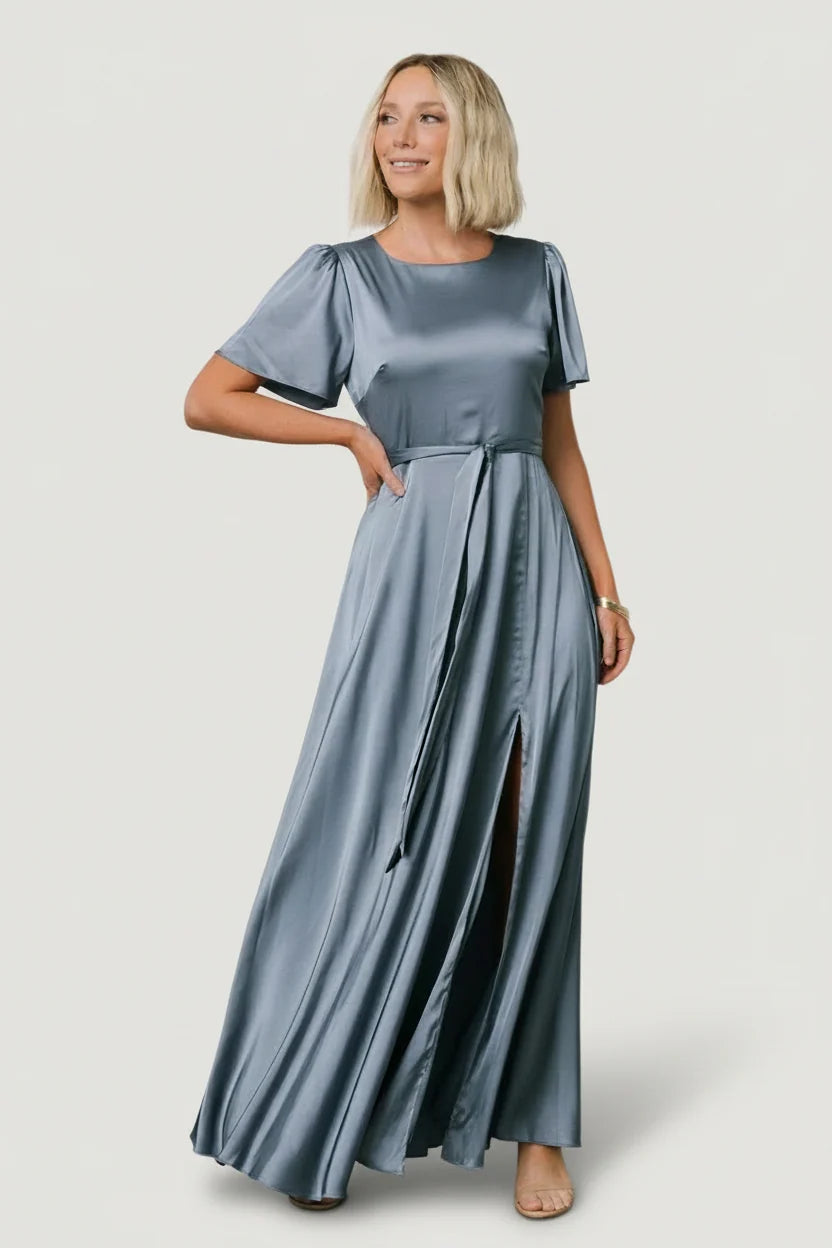 Agnes Satin Maxi Dress | Whisper Blue
