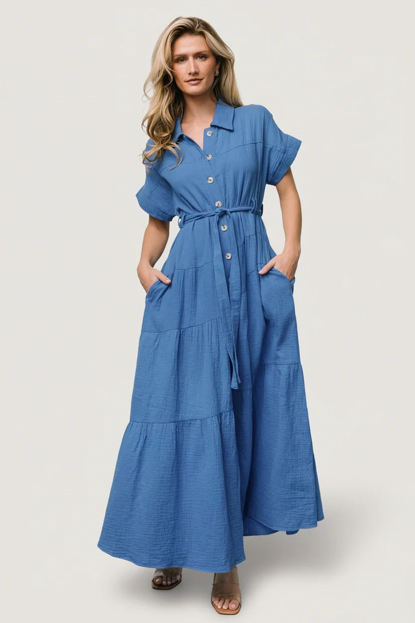 Aizey Button Up Maxi Dress | Blue Main image