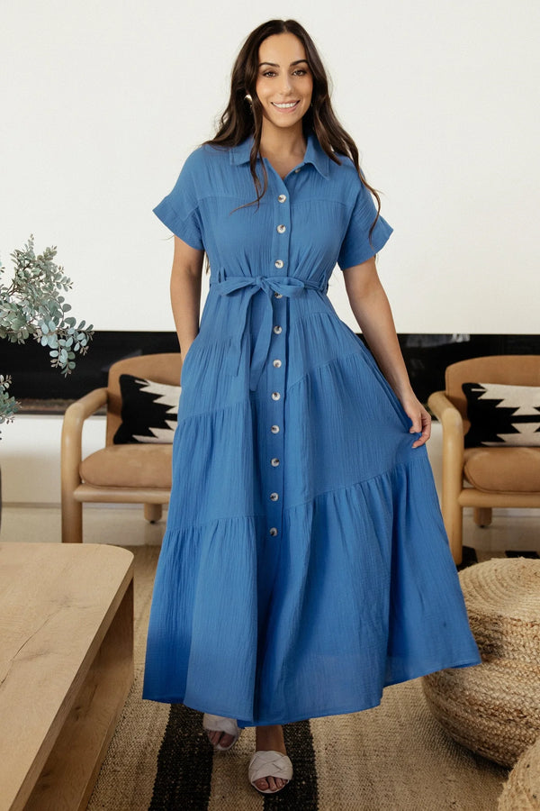 Aizey Button Up Maxi Dress | Blue