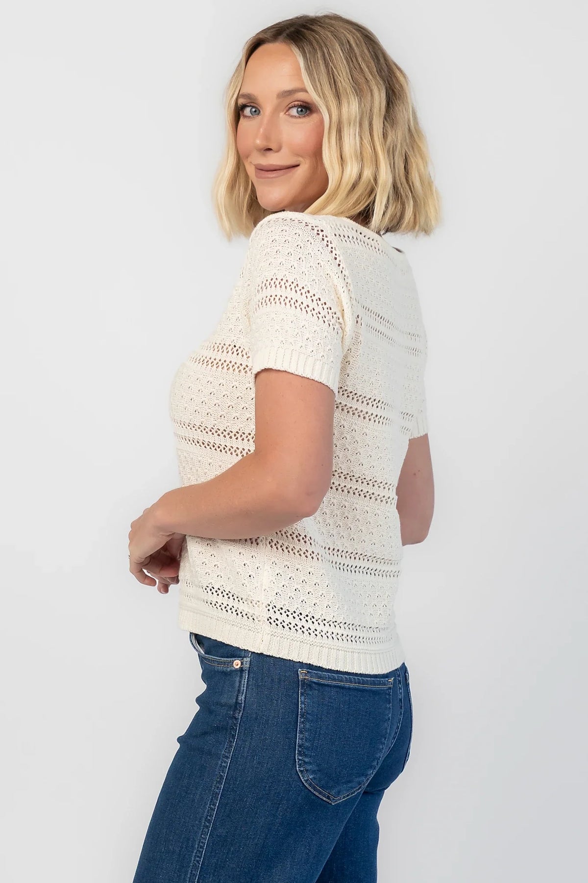Albon Open Knit Top | Cream